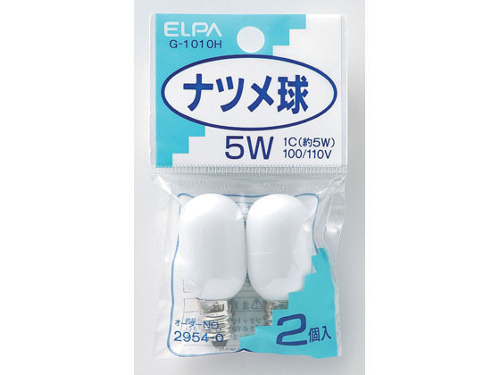 【商品説明】●保安用・常夜灯・表示灯に適しています。●小形・低ワットで長寿命設計の電球。【仕様】●定格電圧：100V●定格消費電力：5W●定格寿命：約3000時間●本体サイズ：全長48×バルブ径20（mm）●口金：E12●入数：2個●カラー：ホワイト【検索用キーワード】朝日電器　あさひでんき　アサヒデンキ　ASAHIDENKI　エルパ　えるぱ　ELPA　elpa　ナツメ球2P　NATUMEKYU2P　natumekyu2p　電球　G1010H　G−1010H　電球　室内装飾照明　00000電球　白熱電球　EB3712小形・低ワットで長寿命設計の電球。