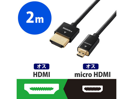 【お取り寄せ】エレコム HDMIケーブル HDMI micro 超スリム 2m DGW-HD14SSU20BK