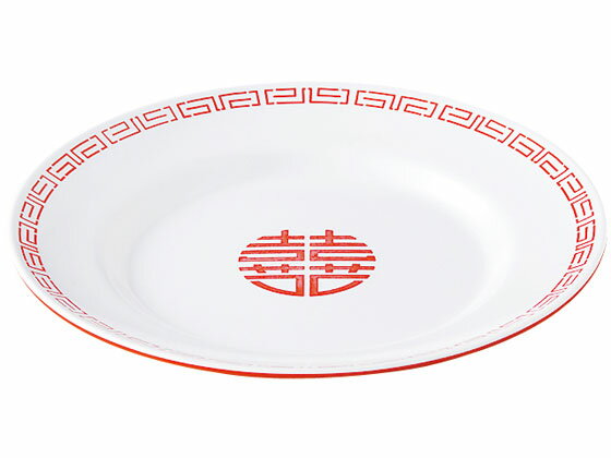 【お取り寄せ】エンテック 中華平皿(8吋) 白 赤 CA-22