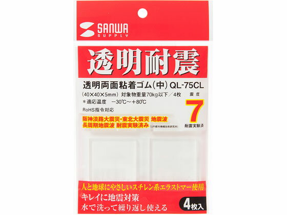 サンワサプライ 透明両面粘着ゴム 非難燃性 クリア 中 QL-75CL