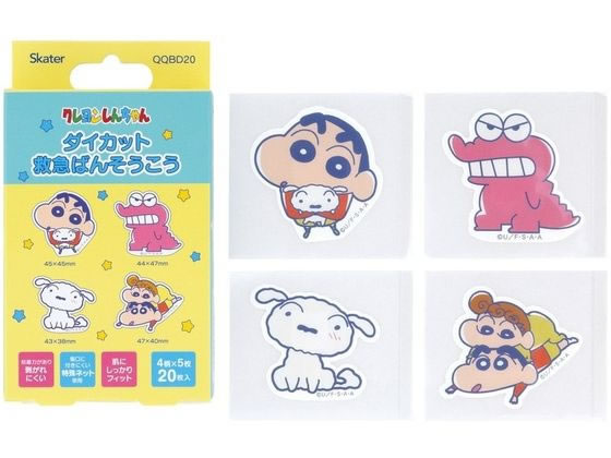 【商品説明】ポップでかわいいキャラクターダイカット救急絆創膏。大好きなキャラクターが一緒ならキズも早く治りそう♪絵柄ごとに形が違って楽しい！最大サイズ：48mm×46mm（絵柄によってサイズが異なります）。20枚入り（4柄×5枚）。【仕様】●内容量：20枚（4柄×5枚）●最大サイズ：幅48mm、縦46mm（柄によってサイズが異なります。）●材質：粘着テープ／ポリエチレン・アクリル系粘着剤、パッド／不織布・ポリエチレン、セパレーター／紙　※再使用禁止。※ご使用の際はパッケージの説明書きをよくお読みください。●中国製【備考】※メーカーの都合により、パッケージ・仕様等は予告なく変更になる場合がございます。【検索用キーワード】スケーター　すけーたー　Skater　ダイカット絆創膏　ダイカットバンソウコウ　だいかっとばんそうこう　ダイカット　だいかっと　ダイカット救急ばんそうこう　ダイカットキュウキュウバンソウコウ　だいかっときゅうきゅうばんそうこう　絆創膏　ばんそうこう　バンソウコウ　1個　20枚入　20枚　けが　キズ　怪我　傷　クレヨンしんちゃん　クレヨンシンチャン　くれよんしんちゃん　教材　学童用品　教材用品　学童文具　E55374キャラクターの形がとってもかわいいダイカットばんそうこう