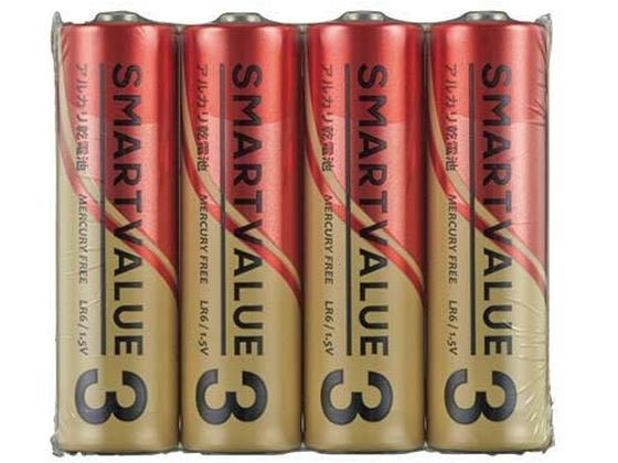 【お取り寄せ】スマートバリュー アルカリ乾電池2 単3×4本 N223J-4P