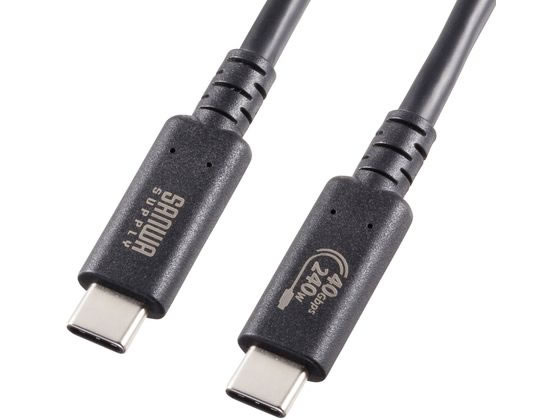 【商品説明】USB　Type−Cポートを持つパソコンやタブレット端末などと、USB機器（Type−Cポートを持つ機種）を接続するためのケーブルです。コネクタの表・裏を気にせず使える　USB　Type−Cコネクタを採用しています。USB　IF（USB　Implementers　Forum）で認証された製品です。【仕様】●カラー：ブラック●コネクタ形状：USB4　Type−Cコネクタオス−USB4　Type−Cコネクタオス　※USB　3．2　Gen2／Gen1・USB　3．1　Gen2／Gen1対応●ケーブル長：1m●ケーブル径：4．8mm●線材規格：UL2725●USB　PD（USB　Power　Delivery）：対応最大PD240W（48V／5A）●規格：SuperSpeed　USB　40Gbps　USB4　Gen3、240W●重量：約47．8g●認証：有り【備考】※メーカーの都合により、パッケージ・仕様等は予告なく変更になる場合がございます。【検索用キーワード】サンワサプライ　さんわさぷらい　SANWA　SUPPLY　USB　Type−Cケーブル　USB　タイプCケーブル　USBケーブル　KU−40GCCPE10　1m　ブラック　ぶらっく　黒　クロ　くろ　PD240W　USB　GEN3　KU40GCCPE10　配線用品　USBケーブル　E70660USB　PD240W（USB　Power　Delivery　EPR）に対応したType−Cケーブル。USB認証取得品。