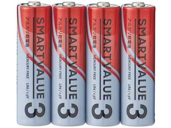 【お取り寄せ】スマートバリュー アルカリ乾電池 単3×4本 N123J-4P