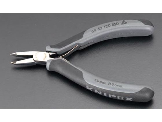 【仕様】●メーカー：KNIPEX（クニペックス）●型番：6462120ESD●チップカッター●全長：120mm●ハンドル：コンフォート（ESD）●仕上げ：高級磨き●表面抵抗：1×10＾5〜1×10＾12Ω●硬度：HRC56●刃幅：5mm●斜刃●バネ付【備考】※メーカーの都合により、パッケージ・仕様等は予告なく変更になる場合がございます。【検索用キーワード】エスコ　ESCO　えすこ　120mm精密用エンドニッパー(ESDグリップ　バネ付)　精密用エンドニッパーESDグリップバネ付120mm　弱電用工具　精密ニッパー　研究用総合機器用品　実験用小物・機材　工具類　はさみ・カッター・切断　EA536KE-34　EA536KE34　4518340096400　RPUP_02　E88473