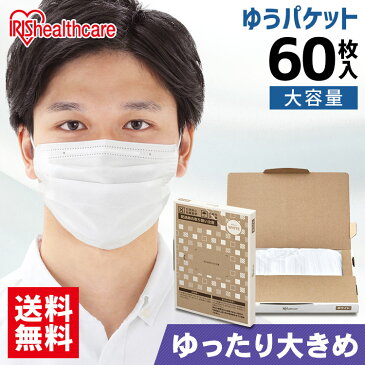 [2個以上で200円クーポン♪]マスク 不織布 プリーツマスク ゆったり大きめサイズ 60枚入 送料無料 アイリスオーヤマ大きめ 男性 大きいサイズ 男性用 ふんわり プリーツ 不織布マスク おしゃれ 女性 まとめ買い APN-60LLW 【メール便】【返品不可】【代引不可】