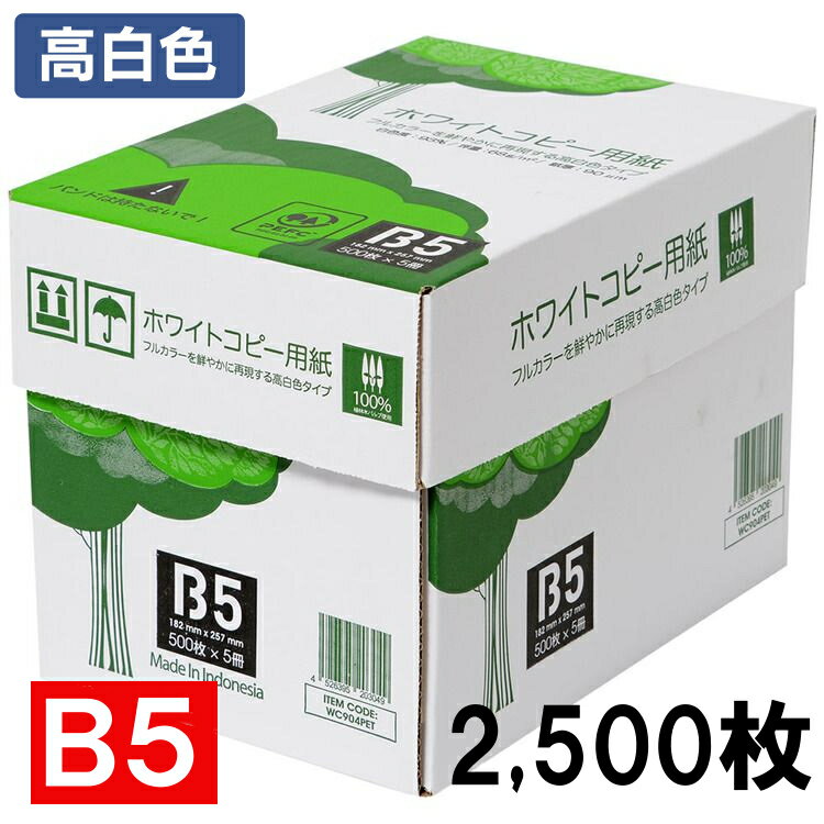 ポイント5倍！7日12時迄 新商品 コピー用紙 B5 2500枚 APP 送料無料 高白色 ホワイトコピー用紙 B5 白色度93 紙厚0.09mm 2500枚（500枚×5冊） WC904PEI コピー 用紙 印刷用紙 消耗品【D】