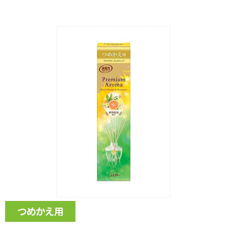 お部屋の消臭力 PREMIUM AROMA STICK つめかえ スイートオレンジ＆ベルガモット 65ml 51878お部屋の消臭力PA 芳香消臭 部屋用 エステー Premium Aroma リビング用 スイートオレンジ＆ベルガモット 消臭力 つめかえ まとめ買い