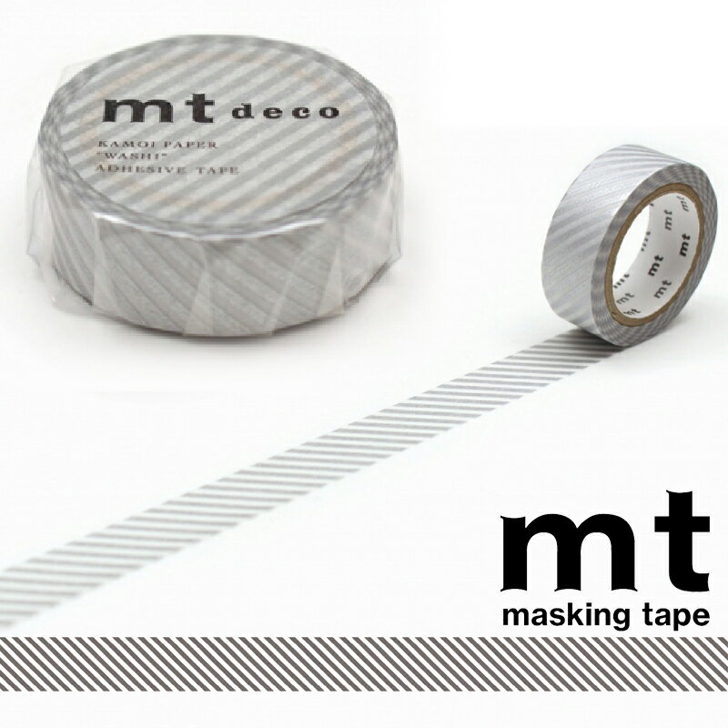 カモ井加工紙 マスキングテープ デコ 15mm×7m 1個入り ストライプ・シルバー MT01D146R