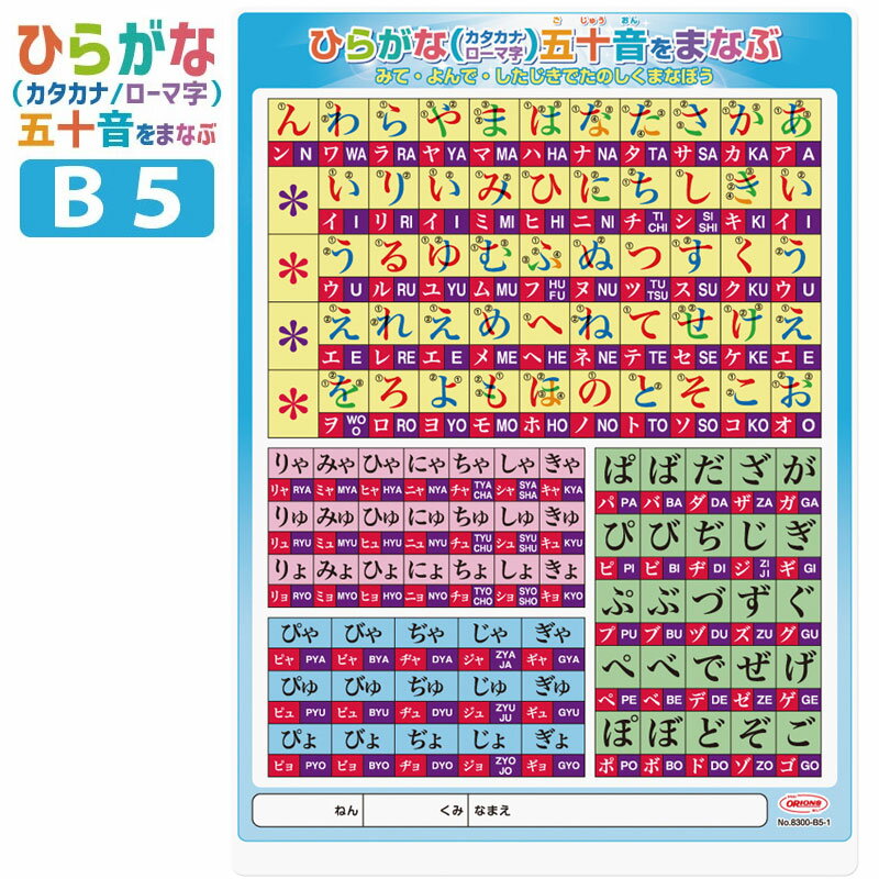 共栄プラスチック 下敷き ひらがな 五十音 B5判 オリオンズ No.8300-B5-1 【ネコポスも対応】