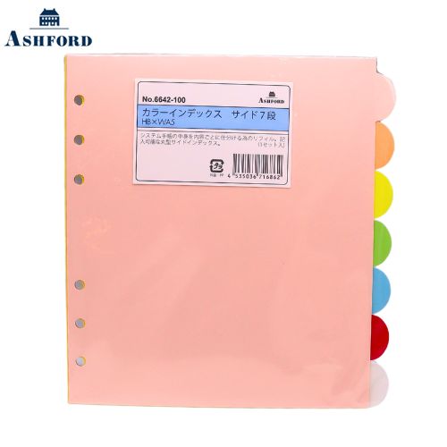 【10%OFFクーポン】アシュフォード HB×WA5 カラーインデックス サイド7段 システム手帳リフィル Ashford メーカー品番6642-100