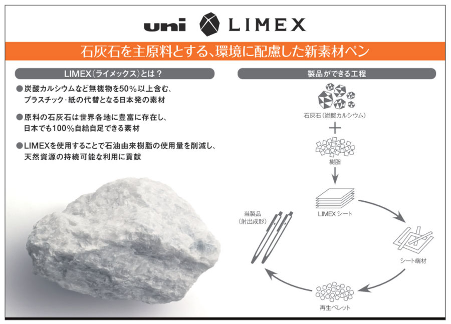 三菱鉛筆 ユニ ライメックス ボールペン 0.7 500本 ノック式 SDGs推進 ゴール6 石灰石 ノベルティ 記念品 名入れ グッズ リサイクル 日本製 PR品 自給率100%