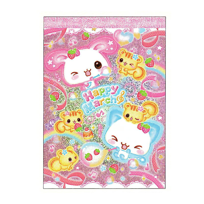 平成レトロを感じられるファンシーなイラストが次々と出てくるかわいいメモ。お気に入りはいるかな？表紙はキラキラ☆のホログラム仕様に、中紙4柄のかわいいデザインです。 【サイズ】W105&times;H149&times;D6mm【内容】4柄計80枚入り※画像・デザイン・イラスト等はイメージです。実際の商品とは異なる場合がございます。　