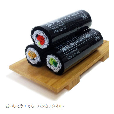 見た目はのり巻き、広げるタオル!? 味もいろいろでキュート☆ ジオデザイン のり巻きタオル"かっぱ巻"