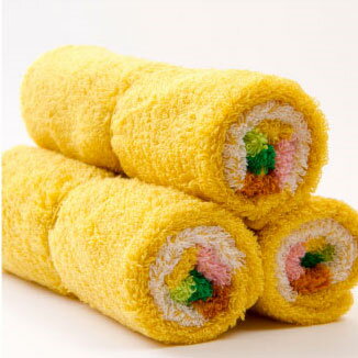見た目はのり巻き、広げるタオル!? 味もいろいろでキュート☆ ジオデザイン のり巻きタオル"玉子巻"