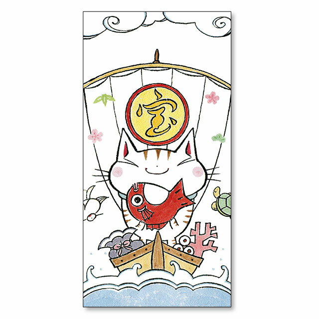 紙ING 多目的に使える和紙のぽち袋（長） ネコの宝船