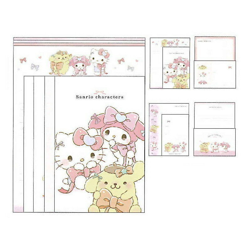 ☆大人気ステーショナリー☆ サンリオのキャラクターのかわいいレターセット。お気に入りはいるかな？【パッケージサイズ】W155&times;H195&times;D10mm 120g【内容】封筒4柄各4枚、便箋4柄各8枚※画像・デザイン・イラスト等はイメージです。実際の商品とは異なる場合がございます。　