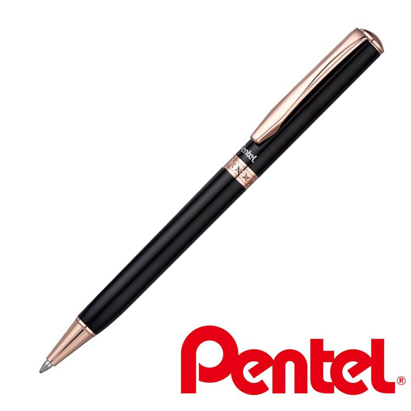 ぺんてる Refillable Ball Point Pen ブラック軸（ピンクゴールド） ボールペン 日本未発売モデル 名入れ プレゼント