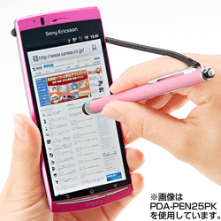 スマートフォン・タブレット・電子書籍・スレートPCなどに対応　サンワサプライ　伸縮可能なカールコードストラップ付きタッチペン