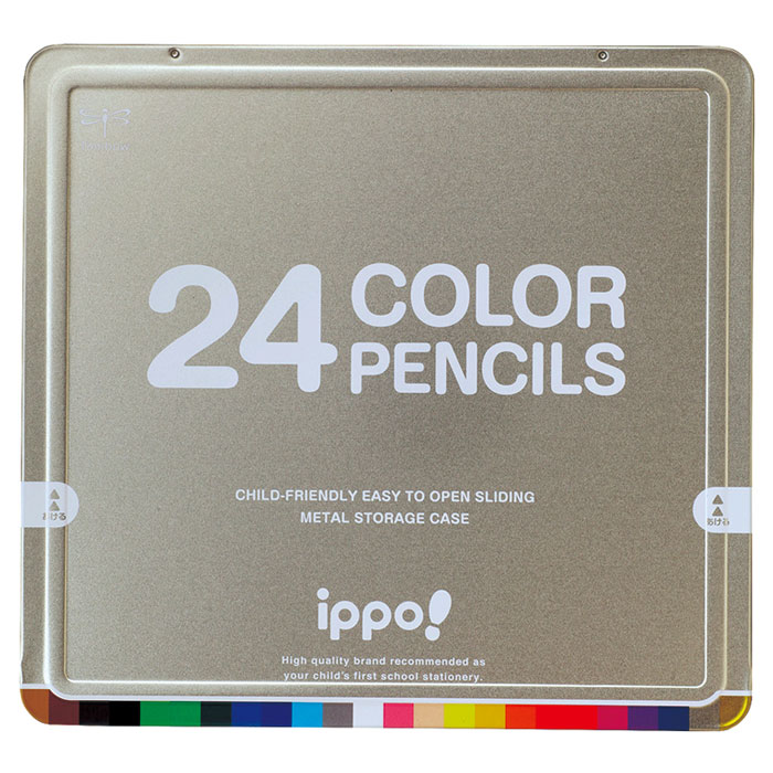 ラクラク開閉のスライド缶 トンボ鉛筆 ippo!色鉛筆24色 シルバー