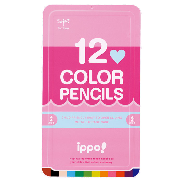 ラクラク開閉のスライド缶 トンボ鉛筆 ippo!色鉛筆12色 プレーンピンク