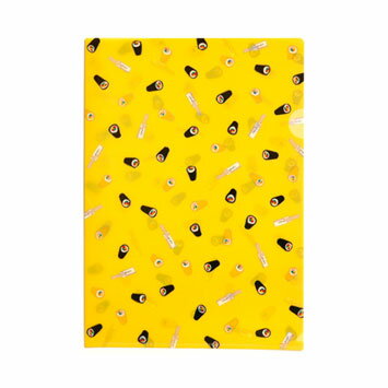 パリッと鮮やかなカラーにゆるカワ柄 ジオデザイン クリアファイルA4 のり巻タオル柄（イエロー）