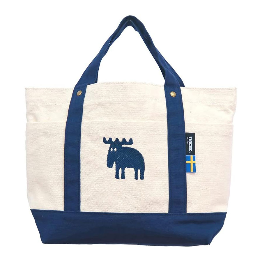 MOZ モズ スゥェーデン 帆布トート M ナチュラルxブルー トートバッグ マチ付き 帆布素材 オシャレ 持ち運び かわいい プレゼント