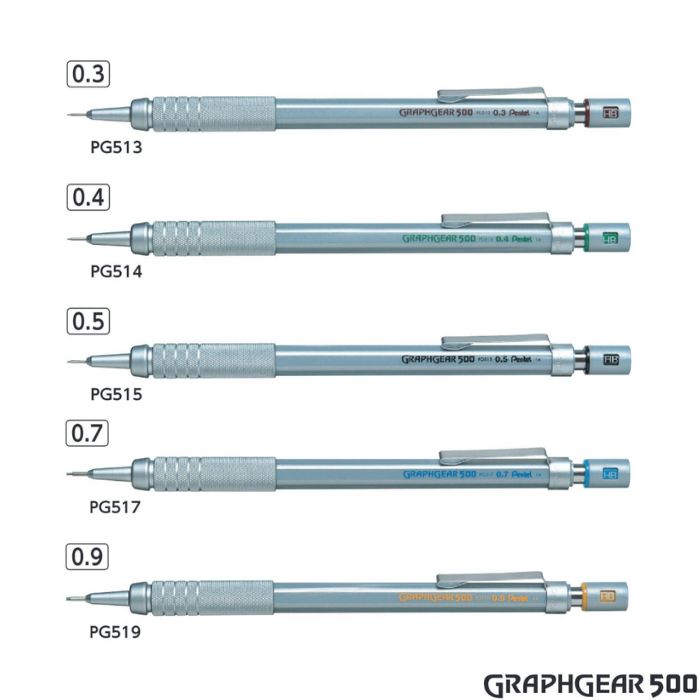 Rakuten - ぺんてる シャープペンシル グラフギア500 【0.3/0.4/0.5/0.7/0.9mm】 シルバー軸 1本 Pentel GRAPH GEAR 500 PG513 PG514 PG515 PG517 PG519 製図用 テスト 勉強 試験 受験