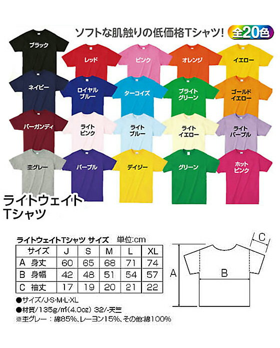 【お取寄】ソフトな肌触りの低価格Tシャツ!! ライトウェイトTシャツ Sサイズ【メール便可】 [M便 1/1] 2