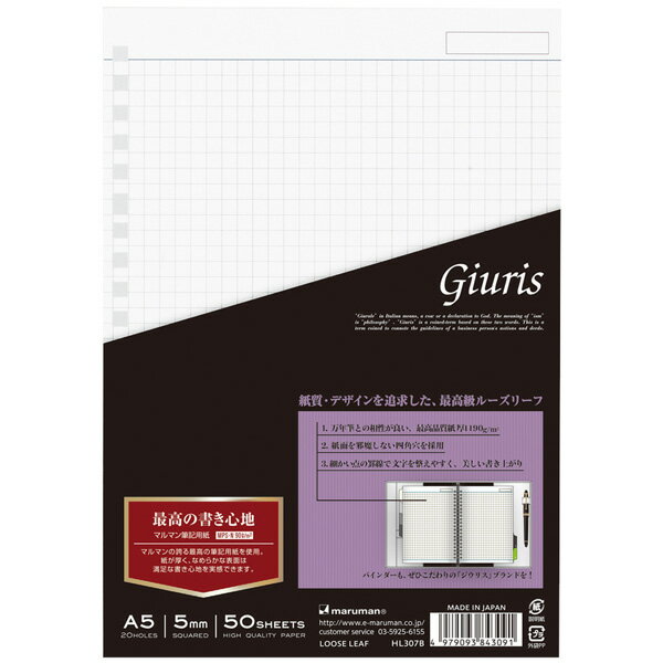 ルーズリーフ　a5 ジウリス 5mm方眼罫 HL307B 50枚 使いやすい【HL307B】 【メール便可】 [M便 1/2]のサムネイル