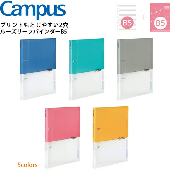 バインダー b5 2穴 おしゃれ ファイル ルーズリーフ キャンパス 2穴 ルーズリーフバインダー B5 見出しポケット スリム カラフル 大人 可愛い シンプ...