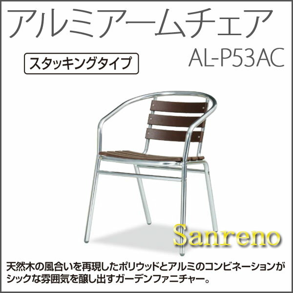 【お取寄】アルミアームチェア AL-P53AC アルミ 肘置きあり 屋外 店舗 【送料無料】【受注生産】《テラモト》【メール便不可】