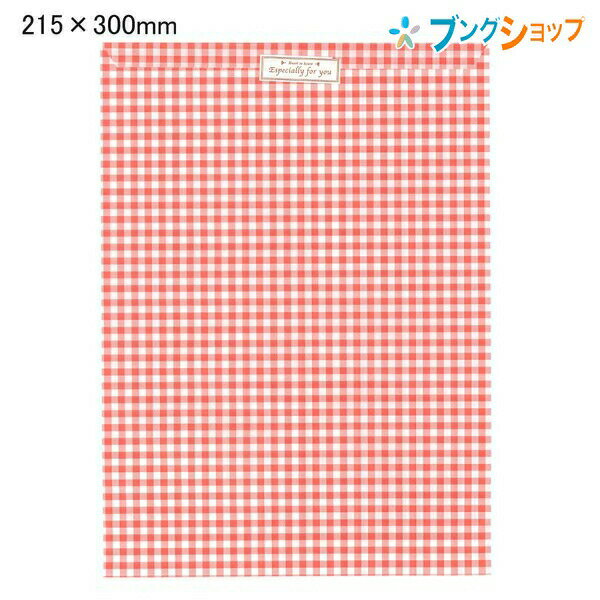 マルアイ ラッピング チェック柄封筒赤 215x300mm(B5ノート入れられるサイズ) サ-183R 贈答用包装袋 プレゼント チェック柄 サービス袋 平袋タ...