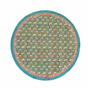 Cotton - ラウンドクロス カリーノブロックプリント ターコイズ 11725882039