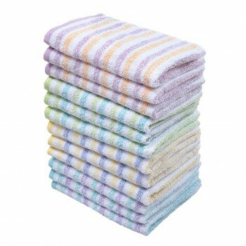 Towel - 徳用パステルボーダーフェイスタオル 4色12枚組 ST-1826-12