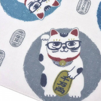 クスグルジャパン 和柄 ガーゼ手ぬぐい 猫招き柄 24-7090 2