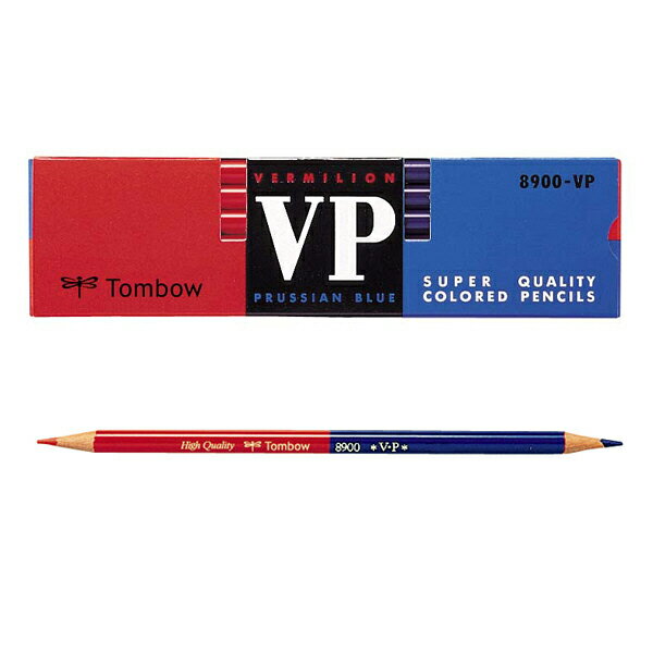 ~6 Colors - トンボ鉛筆 赤青鉛筆 8900VP 朱藍 ダース 12本入り 丸軸 朱：藍＝5：5 なめらかな書き味 ダース箱 再生紙