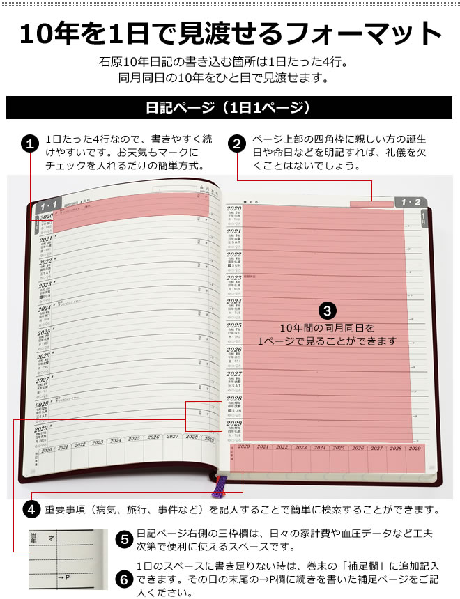 【レーザー名入れ無料】 石原10年日記 日記帳/ギフト/名入れ/石原10年日記帳 送料無料 / 名入れ無料 名前入り 誕生日 プレゼント ギフト おしゃれ シンプル 記念品 送別 お祝い 記念日 誕生日 退職祝い 還暦祝い 母の日 父の日 敬老の日