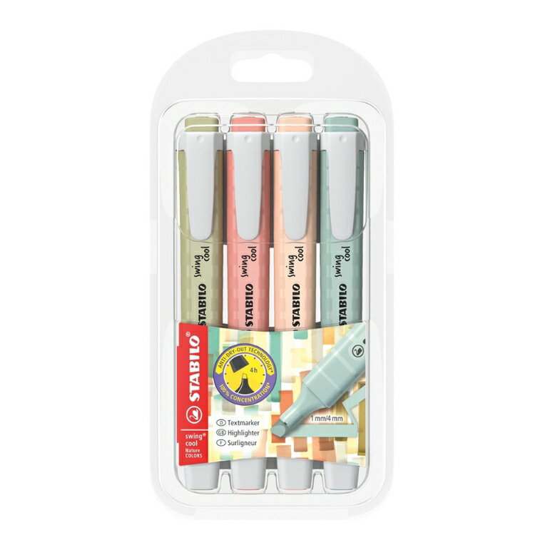 スタビロ STABILO スイングクール ネイチャーカラー 4色セット マーカー 蛍光ペン 翌日配送対応