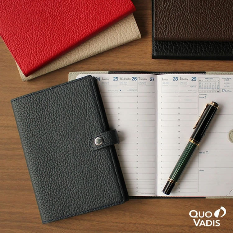 名入れ 無料 2026年 手帳 クオバディス QUOVADIS 週間 バーチカル(時間軸タテ)10×15cm ビジネス 本革(牛革)カバー トリオン