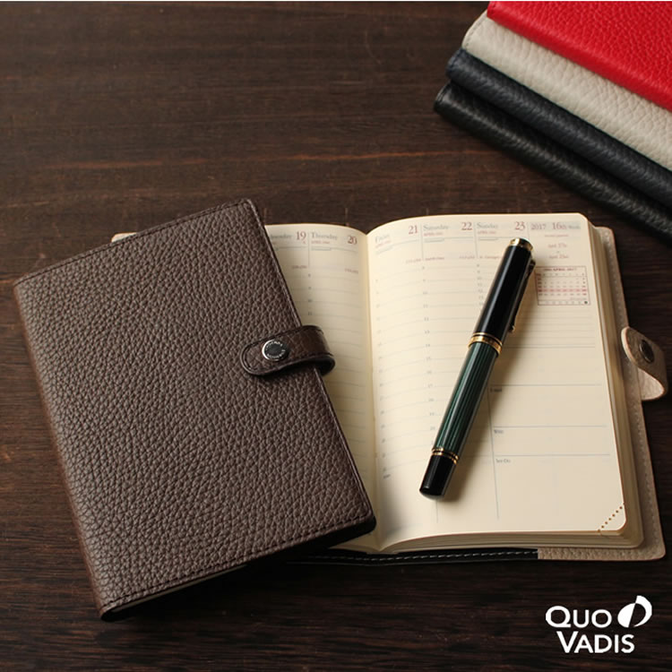 名入れ 無料 2026年 手帳 クオバディス QUOVADIS 週間 バーチカル(時間軸タテ)10×15cm ビジネスプレステージ 本革(牛革)カバー トリオン