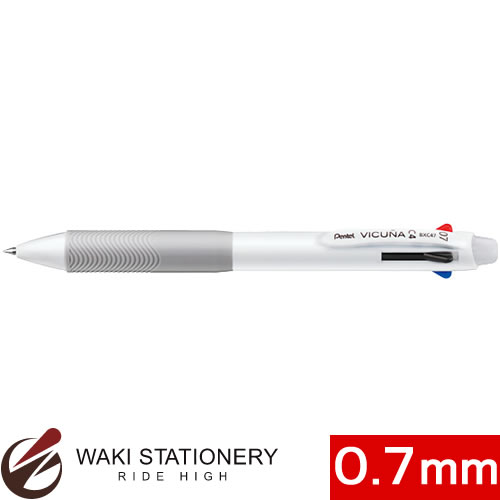 樂天商城 - ぺんてる 4色油性ボールペン ビクーニャ C4 細字0.7mm ホワイト （インク色：黒・赤・青・緑) BXC47W [BXC47]