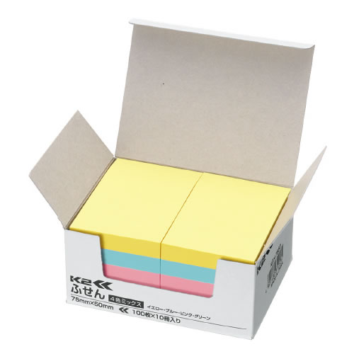コクヨ ふせん「K2」 75×50mm ノートタイプタテ 4色ミックス K2メ-7550