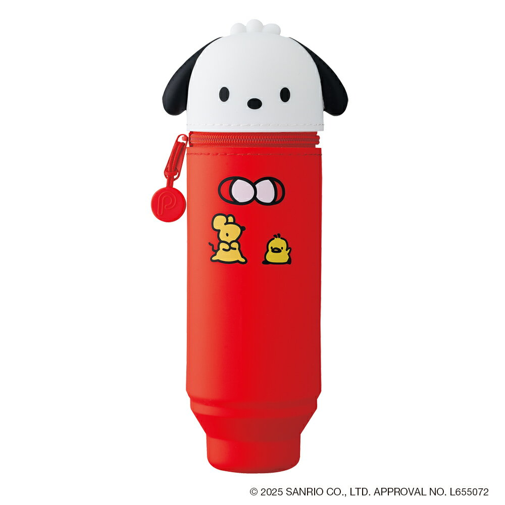 ●寸法：60mm × 60mm × 200mm ※キャラクターの耳の形状によってサイズは若干異なります。 ●収容枚数：ペン約15本 ●材質：本体／シリコーンゴム●サンリオキャラクターの 「PuniLabo スタンドペンケース」が登場！ ●上から押すだけでペンスタンドに早変わり。 ●しまう時は底を引っ張り出してください。 ●フタ部分には消しゴムホルダー付き。