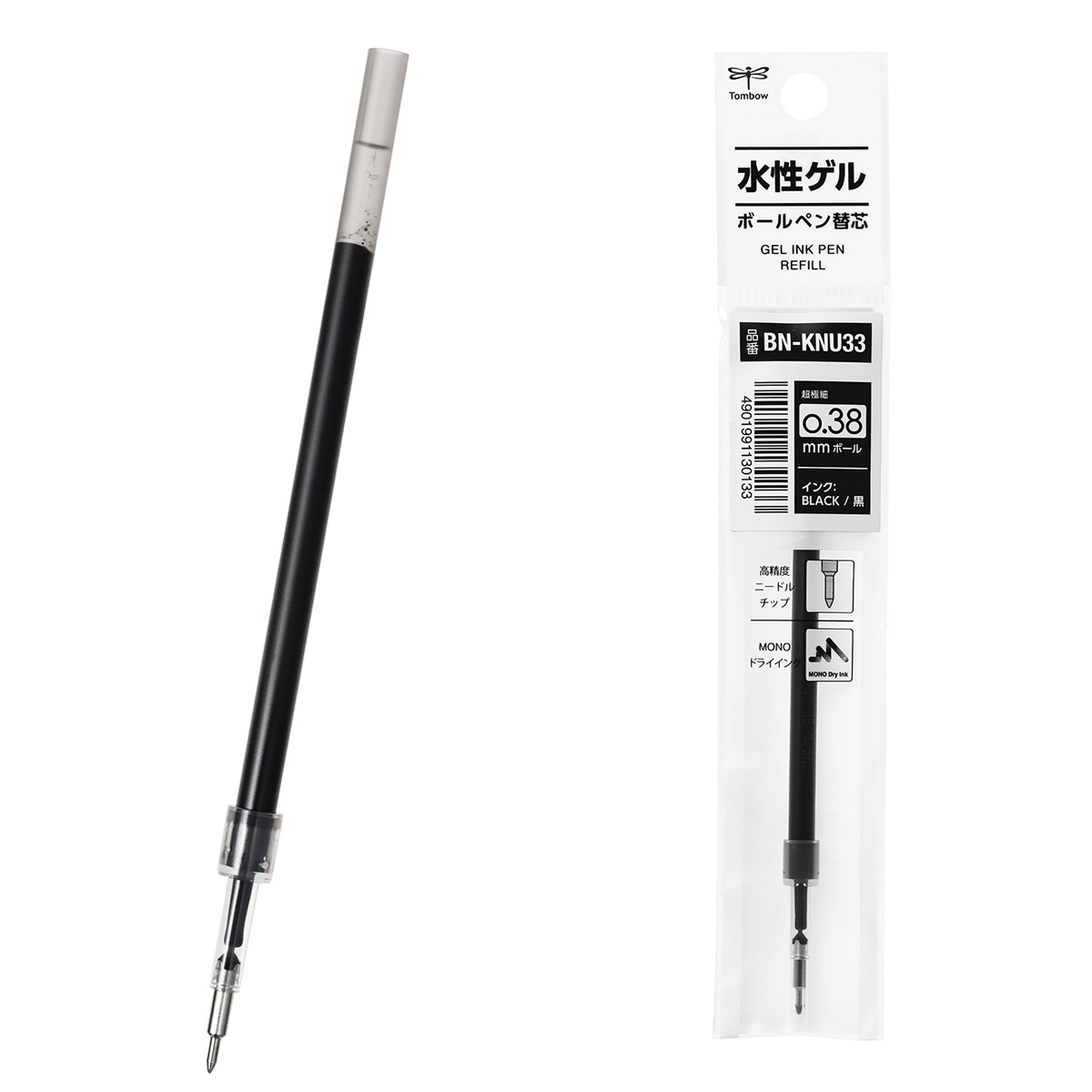 トンボ鉛筆　水性ゲルボールペン替芯　KNU　0.38mm　黒　BN-KNU33
