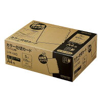 ●サイズ：A4-S ●外寸法（タテ・ヨコ）：297・210（+12） ●入り数：100組 ●再生材配合率：カラー仕切りカード・インデックス/古紙パルプ配合率50% ●穴数：2穴（丸穴） ●とじ穴間隔：80mmピッチ ●1組：5山見出し+インデックス ●仕切カード：古紙パルプ配合 ●寸法中の（）内は、見出し高さを表します。 メーカー希望小売価格はメーカーカタログに基づいて掲載しています●大量の書類の分類する際に経済的な得用パック。 ●カラー仕切りカード・インデックスに再生紙を使用しています。