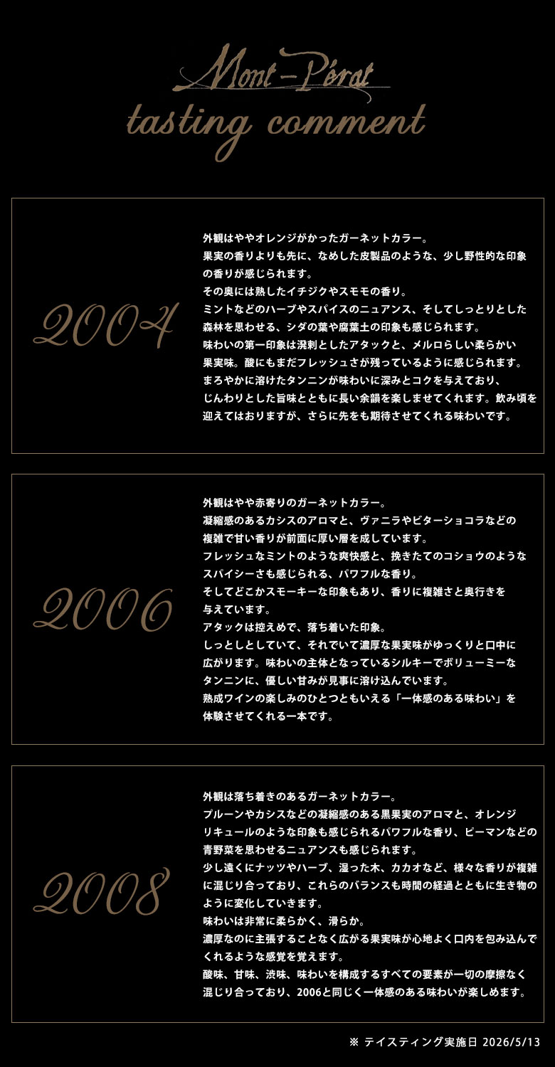 シャトー・モンペラ・ルージュ 垂直飲み比べ 3本セット 2004 2006 2008 神の雫 750ml・赤 CHATEAUMONT-PERAT ボルドーwine bordeaux ギフト バレンタイン 750ML buon-vino-10006192 イタリアワインならボン・ヴィーノ サンプル画像2