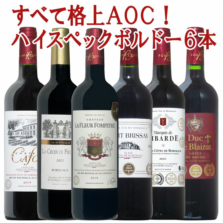 【コート最高地区カスティヨン入】 格上満載ボルドー6本 セット 赤 赤ワイン コク旨 ボルドーワイン フルボディー カベルネ メルロー 送料無料 ギフト 父の日 ワインセット 金賞 ボルドー wine ワイン 750ML プレゼント おすすめ