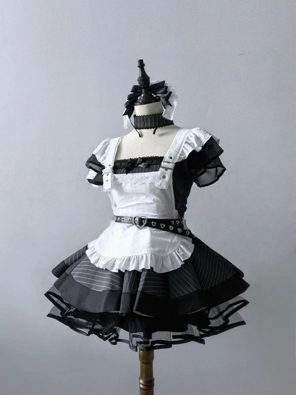 【送料無料】量産型 メイド服 ワンピース ストライプ柄 地雷系 アイドル 衣装 ゴス...