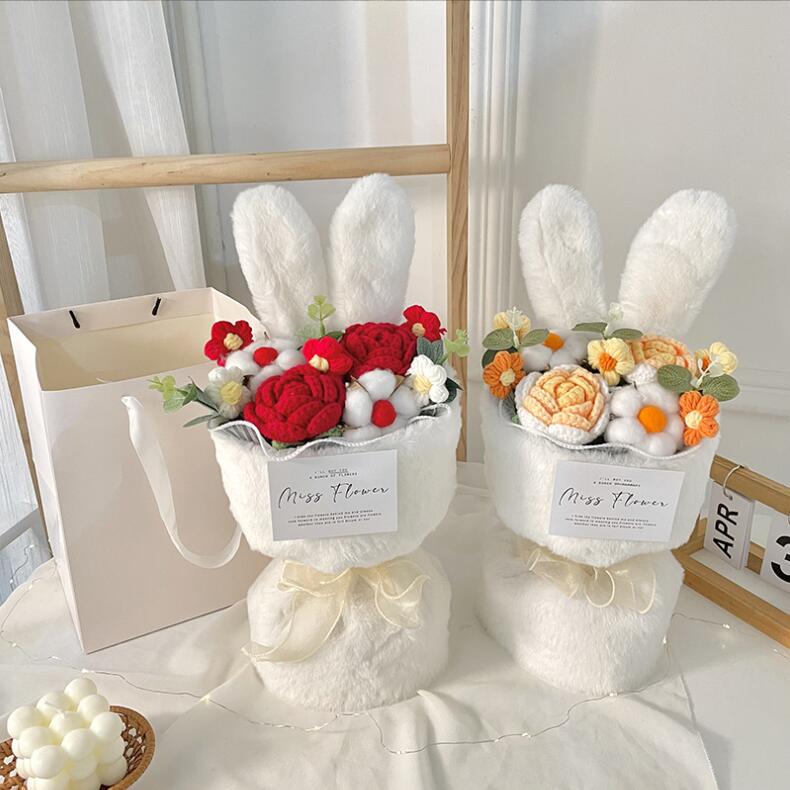 【送料無料】造花 ニット花束 バラ ローズブーケ デイジー 毛糸の花束 ウサギの耳 ...